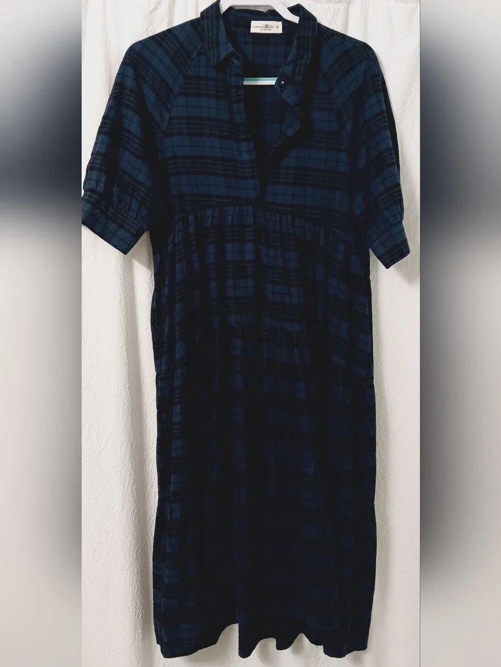 Natural Life Blue Plaid Tiered Midi Dress with Pockets Size M - Picture 7 of 12